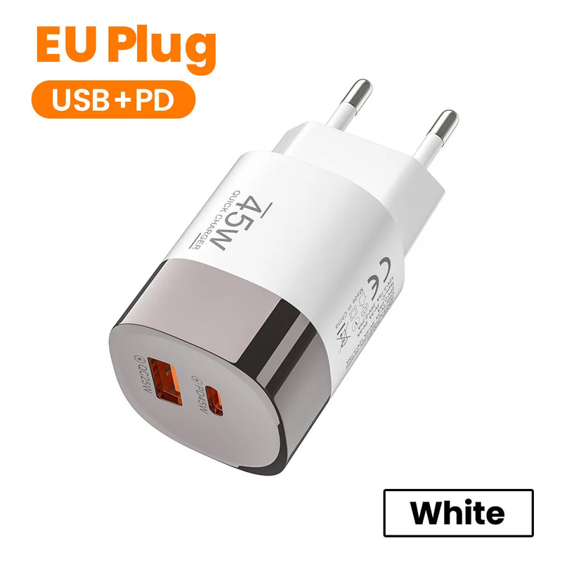 45W USB Charger Fast Charging Type C Fast Phone Charger for iPhone 17 16 15 Samsung Galaxy S25 S24 Xiaomi PD Adapter
