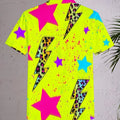 Neon Green Star Pattern Lapel Shirt for Women Leopard - View 4 | SAMAG