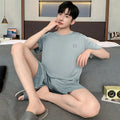 Summer New Men's Pajamas Homewear Set Men's Short-Sleeved Shorts Teenage Students Solid color Casual Pajamas Homewear Set