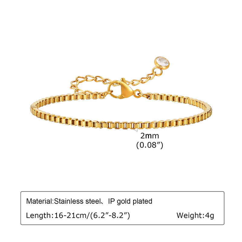 Non Tarnish Stainless Steel Bracelet Gold Plated Stackable for Women, Thin Herringbone Chain Bracelet Waterproof Jewelry Gift
