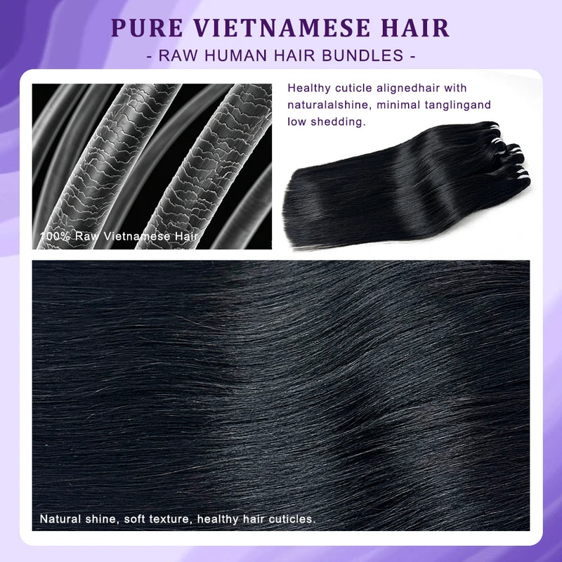 26inch 30inch Straight 14A 16A Vietnamese Hair Weft NCST 100% Human Hair Natural Black 3 4pcs Bundle Raw Hair Bundles Remy Thick Hair Extensions