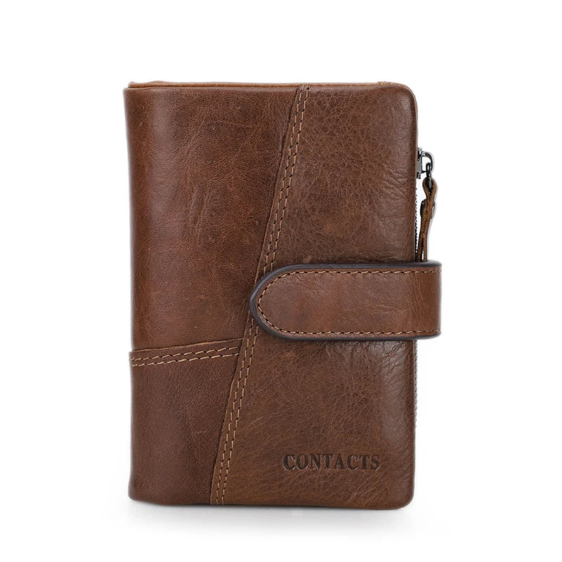CONTACT'S Genuine Crazy Horse Cowhide Leather Men Wallets  Fashion Purse With Card Holder Vintage Long Wallet Clutch Wrist Bag