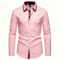 Men's Slim Fit Dress Shirt Plaid Patchwork Collar Long | SAMAG