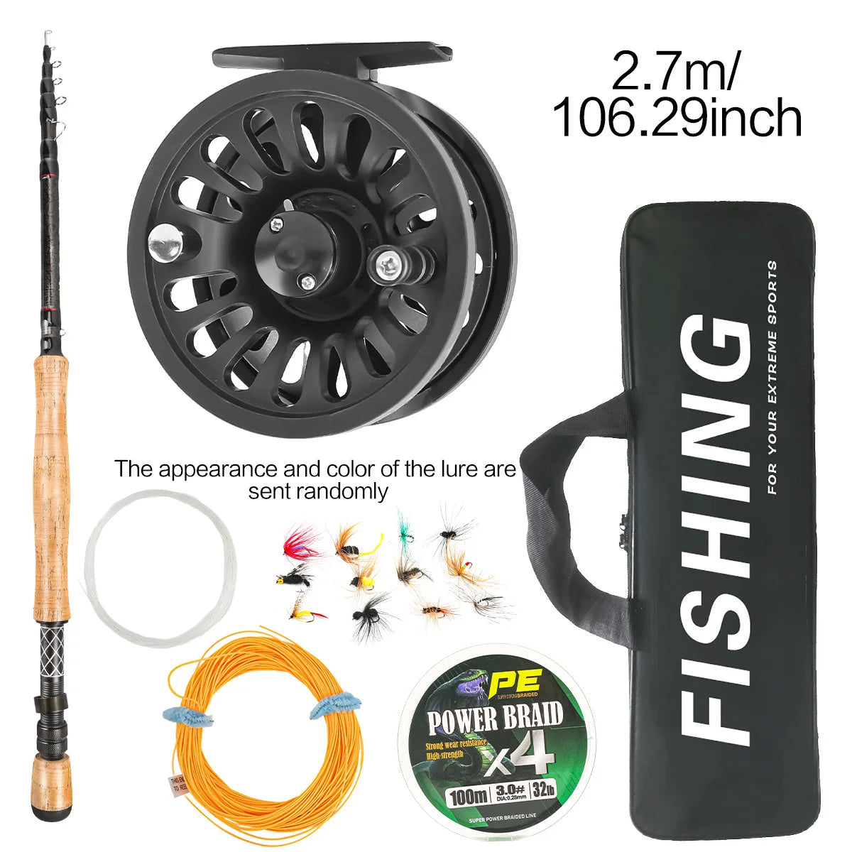Carbon Fiber Fly Fishing Rod Reel Combo Kit 240cm 270cm Portable Full Set With Simulation Fly Lures Braided Line Storage Bag 8