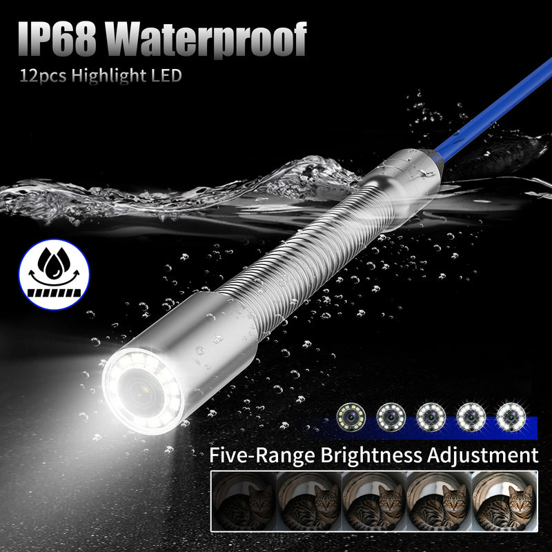Self-Leveling Sewer Camera - 512Hz Locator, 10 inch IPS IP68 Pipeline Endoscope with DVR & Meter Counter, 7mm Cable for Plumber
