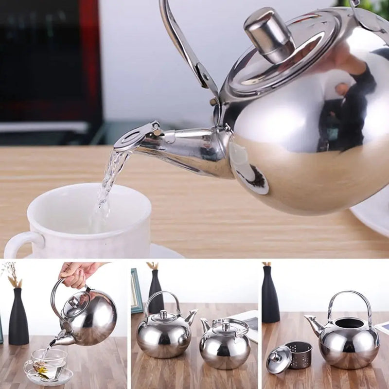 Stainless Steel Water Kettles Teapot With Infuser Filter Coffee Kettle Green Tea Jug Home Office Tea Coffee Tools Cookware
