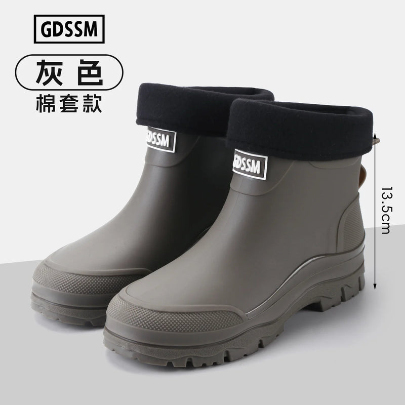 Rain Boots Men's Short-tube Korean Style Casual and Comfortable Outdoor Fishing Waterproof Low-cut Rubber Shoes Rider Work Boots