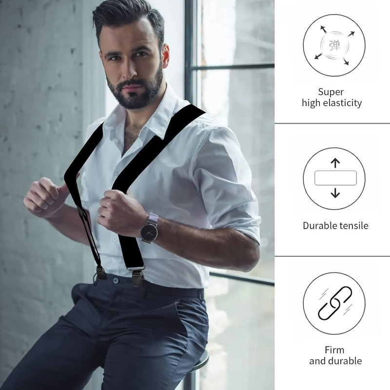 Men's Suspender Trousers Braces with Strong 2 inch Wide 4 Clips Heavy Duty for High Elastic X Style - Visuel 6 | SAMAG