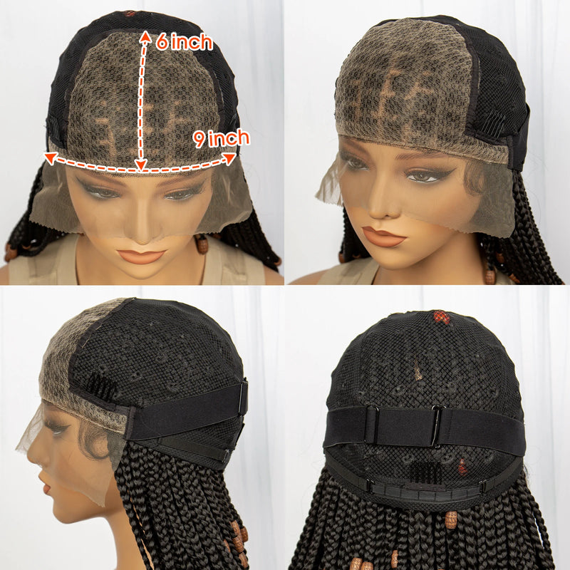 14inch Synthetic Lace Front Bob Braided Wig with Beads Short Box Braided Wigs Knotless Braided Wigs with Baby Hair for Women