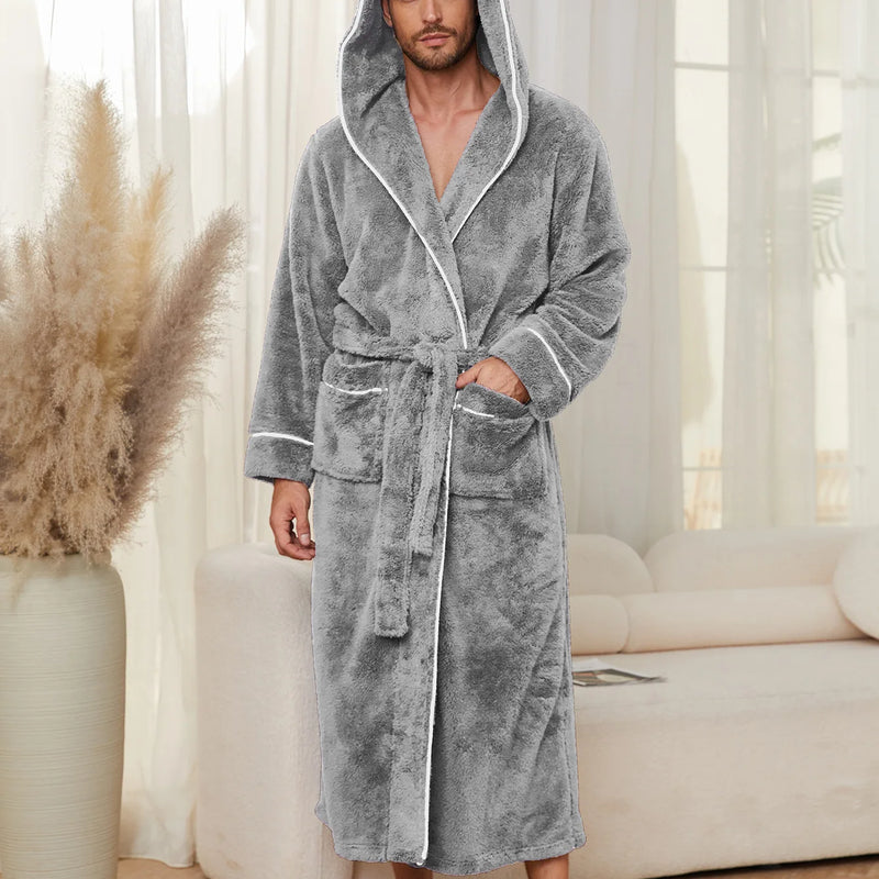 Autumn and Winter Comfortable Cotton Flannel Luxury Open Weave Couples' Sleepwear Men's Warm Bathrobe Sleepwear Nightwear