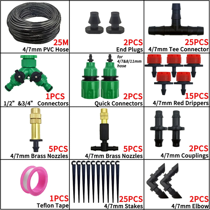 Oasis 5-50M Garden Micro Drip Irrigation Automatic Watering System Kit Controller DIY Mist Spray Cooling for Potted Plants Tools