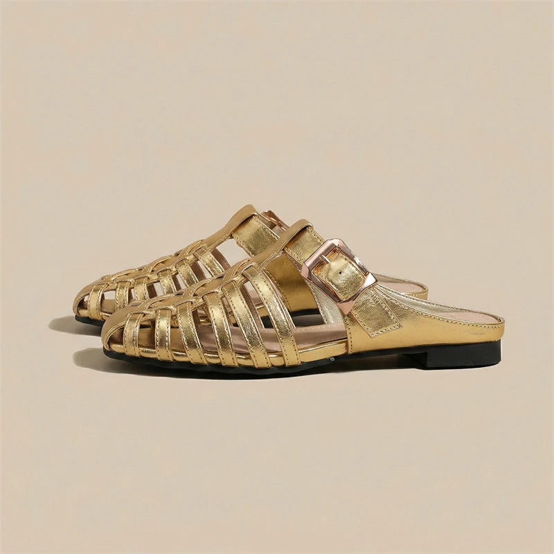 2026 Summer New Women's Mules And Clogs Closed Toe Woven Hollow Out Breathable Slip On Shoes Plus Size Casual Flat Sandals мюли
