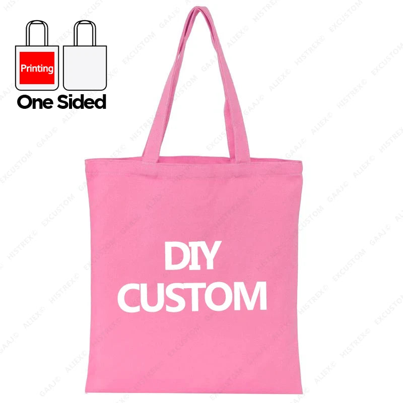 Custom Canvas Tote Bag 100% Cotton Print Your Design Logo Photo Handbag Work Reusable Grocery Shopping Customized Portable Bag