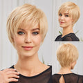 Short Ombre Blonde 100% Human Hair Wigs for Women Afro Remy Wig with Bang Pixie Cut Layered Human Hair Machine Made Women Wigs