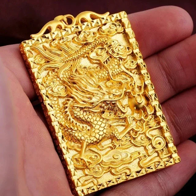 Real 18 K Gold Men's Square Tiger Pendant for Men Father Bro Pure Classic Wedding Gold Pendants Without Chain Fine Jewelry Gifts