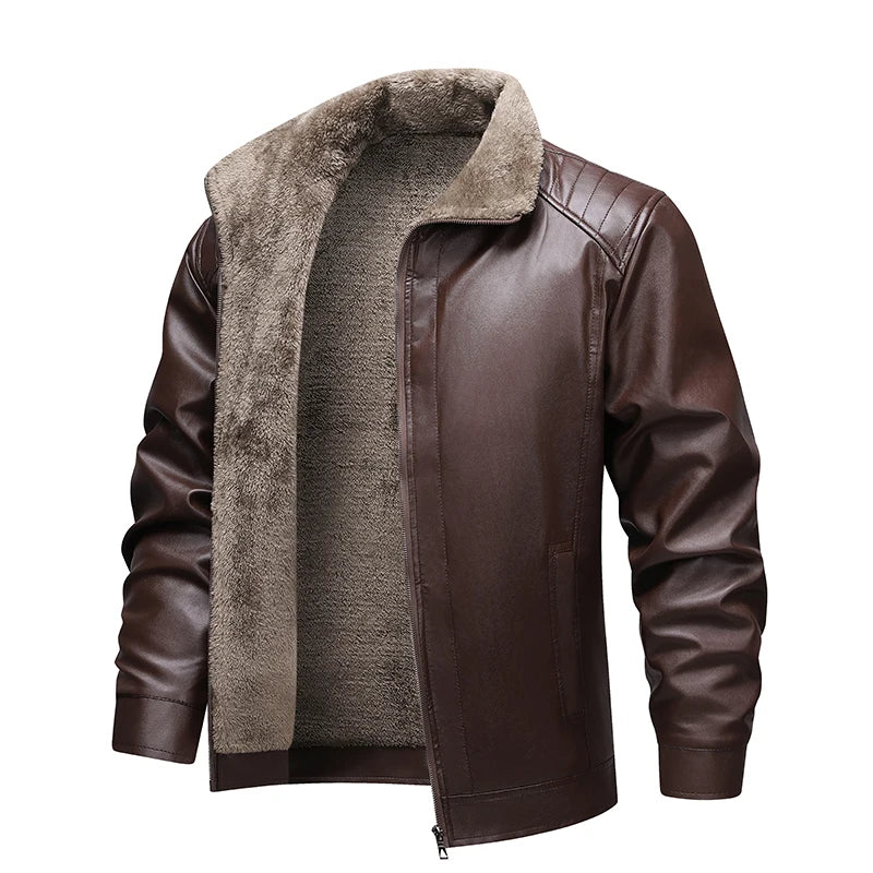 2026 New Product Warm Fleece Leather Jacket Fall/Winter Men's Leather Coat Casual and Versatile Outerwear US/European size.