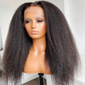 Soft Yaki Natural Black Long Glueless 24Inch Kinky Straight Lace Front Wig For Women With Baby Hair Synthetic Preplucked Daily