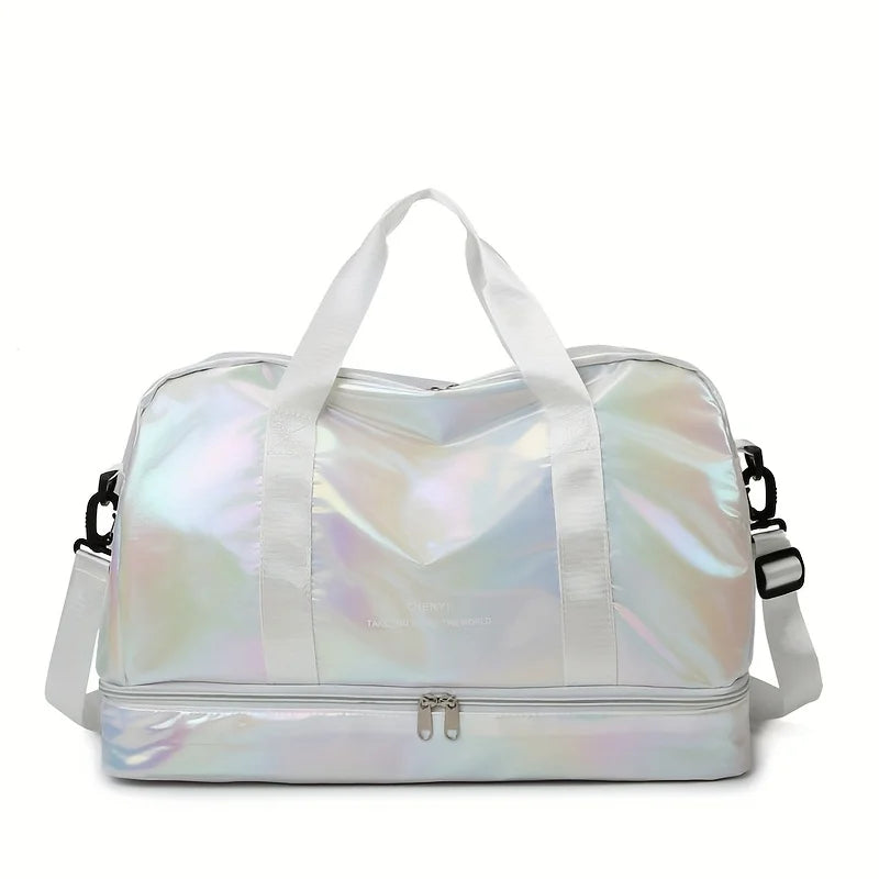 Large Capacity Holographic Travel Duffel Bag Lightweight Nylon Weekender Tote for Gym Sports Overnight Trips