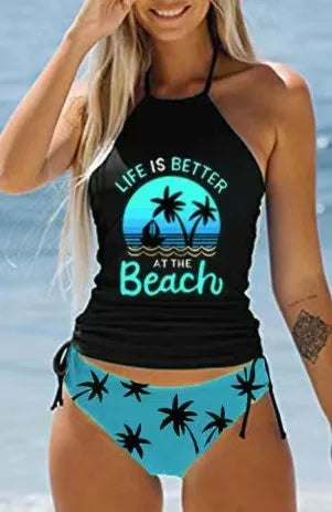 Sexy Solid Print Tankini Set Tied Halter Bikini Swimsuit | SAMAG