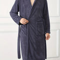 Cozy Coral Velvet Robe - Men's Soft Long Hooded Pajamas for Home, Lounge & Sleepwear. Perfect After Bath! 🛁✨