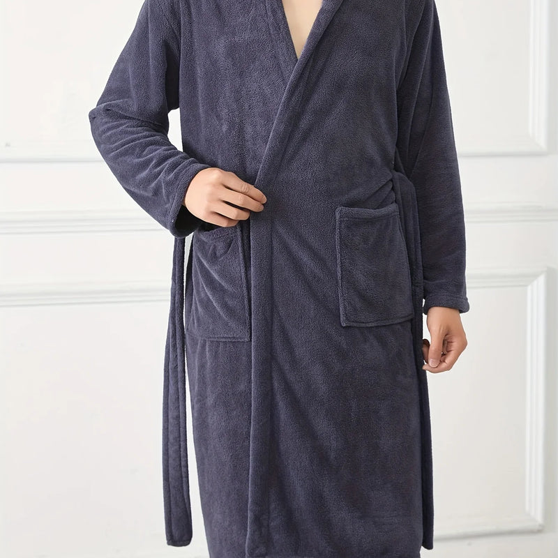 Cozy Coral Velvet Robe - Men's Soft Long Hooded Pajamas for Home, Lounge & Sleepwear. Perfect After Bath! 🛁✨