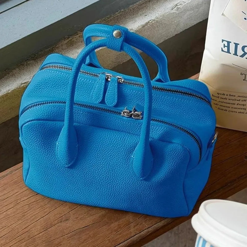 2026 Litchi Texture Ladies Handbag Large Capacity PU Leather Boston Toast Bag Bright Color Waterproof Shoulder Bags for Women