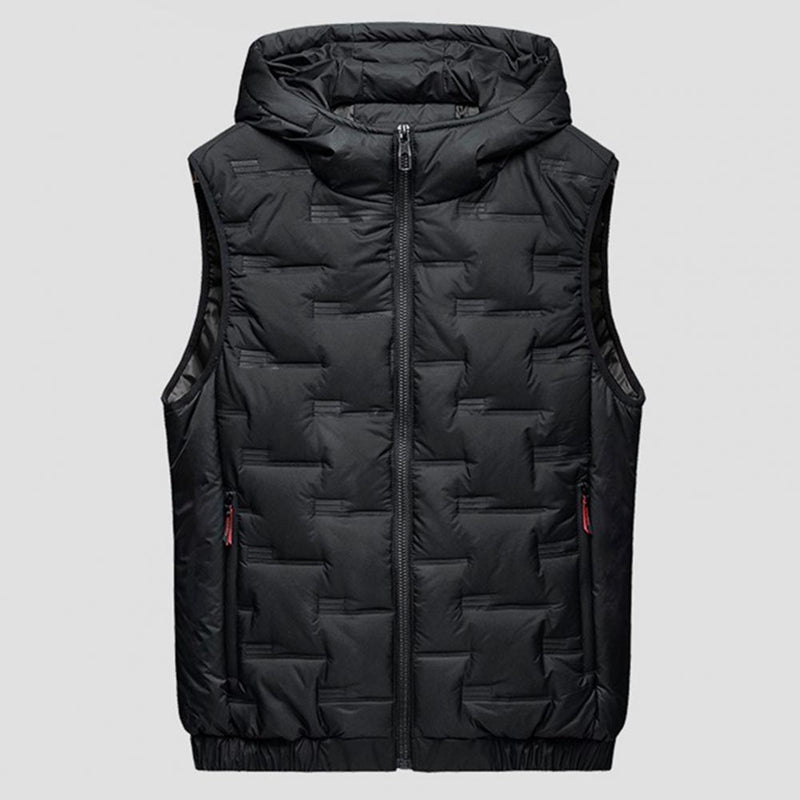 Men Autumn Winter Thickened Waistcoat Hooded Sleeveless Zipper Placket Vest Coat Down Vest Outwear Men's Iinsulated Vest