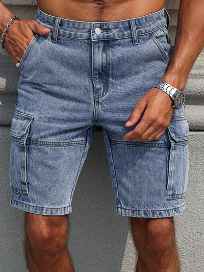 Men's Summer Blue Regular Denim Shorts. Multi-Pocket | SAMAG