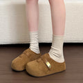 Women Lady Suede Flat Clogs Mules Slides with Gold Buckle Closed Toe Slip on Shoes Casual Fashion Footwear Slippers Shoes Woman