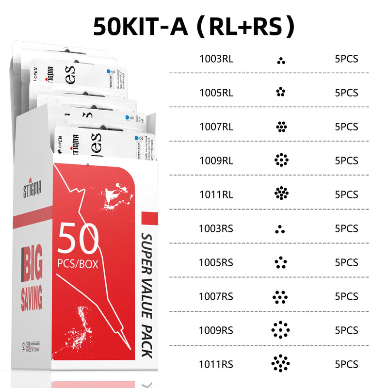 STIGMA 50PCS Mixed Professional Tattoo Cartridge Needles with Membrane Safety Cartridges Disposable Tattoo Needle