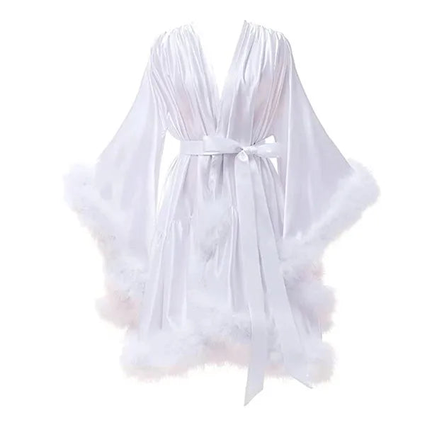 Ostrich Feathers Good Quality in Stock Women Lingerie Fur Robe Luxury Silk Prom Dress Party Gowns Sexy Evening Elegant Dress