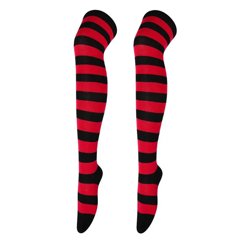 Sexy Long Over Knee Thigh Highs Socks Japanese Black White Striped Women Ladies Girls Kawaii Lolita Anime Cotton Warm Stocking