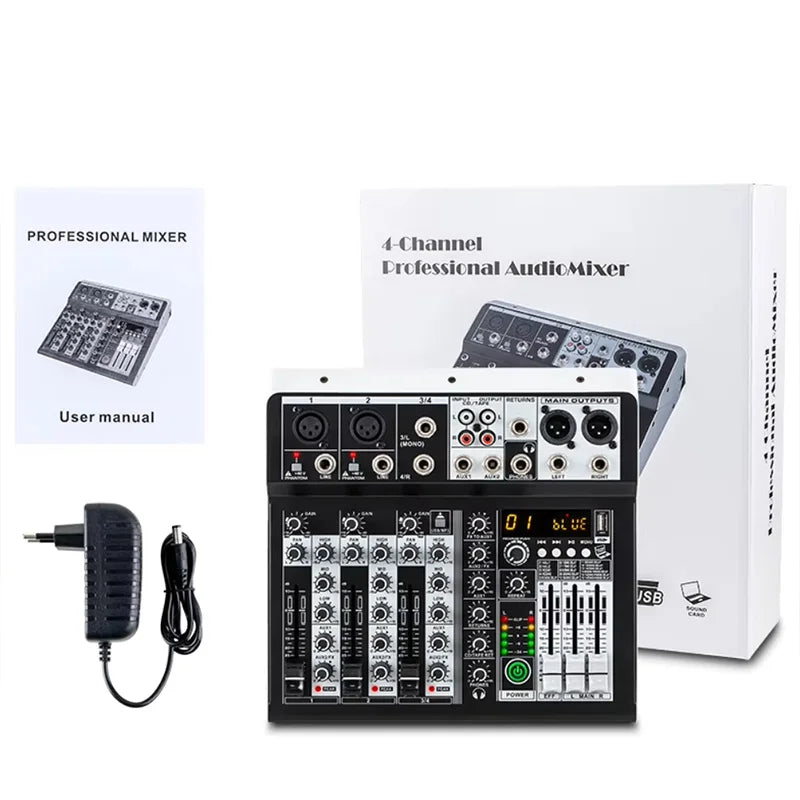 FUHAM KP4 Professional Audio Mixer 4 6 Channel Sound Console with 99 DSP Effects XLR Mic Input 48V Phantom Power for DJ Studio R