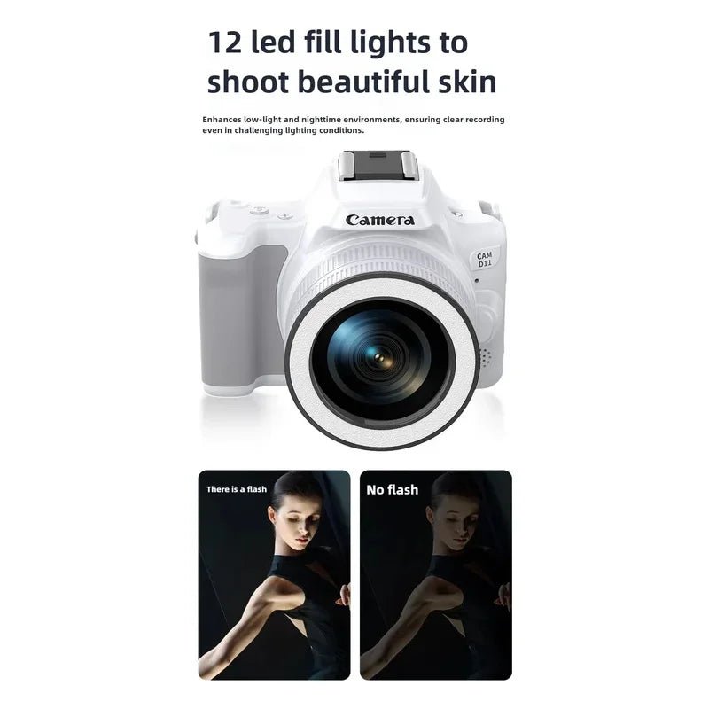 Mini DSLR Digital Camera 2K Ultra High Definition 48 Megapixel with Dual Cameras, Beauty Fill Light Selfie Camera CCD Camera