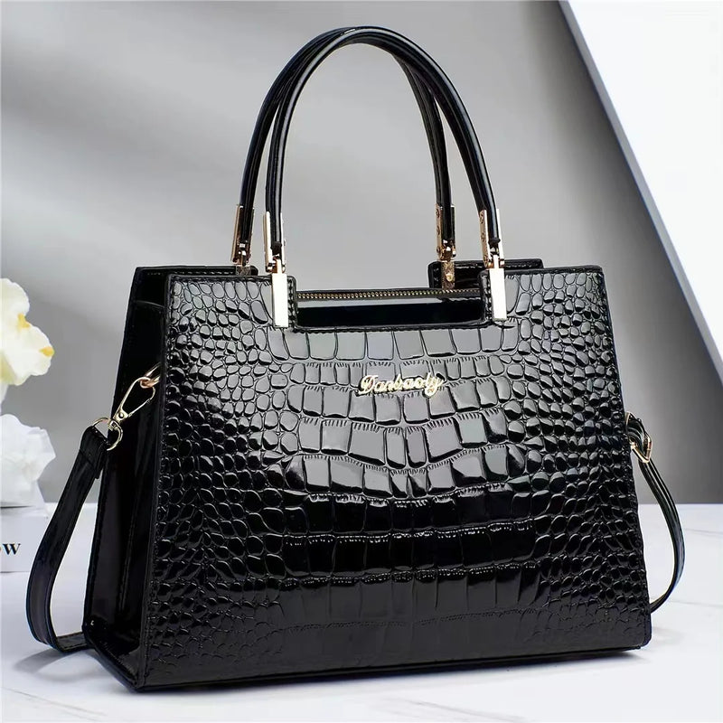 Luxury Bright Leather Ladies HandBags High-end Crocodile  Messenger Bags Boston Ladies Shopping Shoulder Tote Bags Crossbody Bag