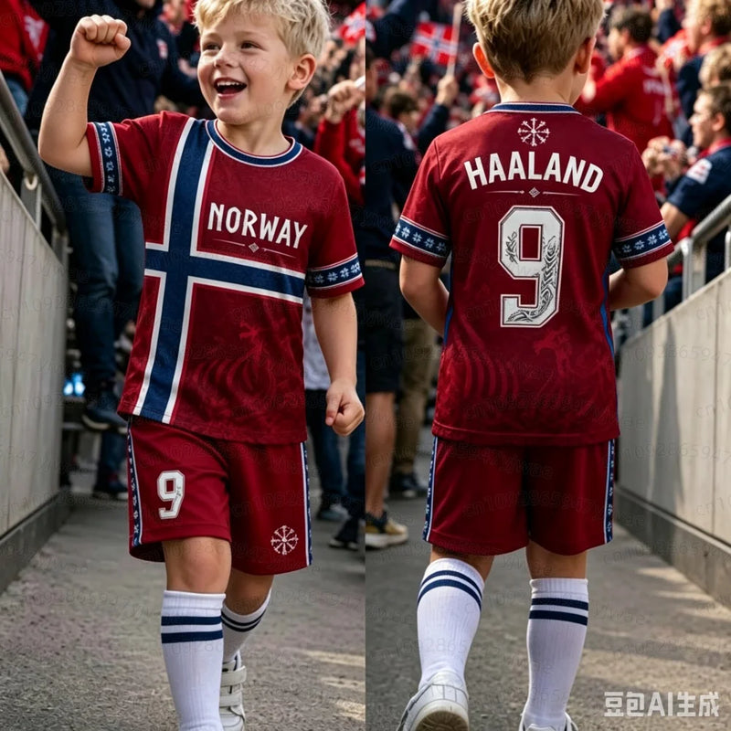 26 Boys HAALAND No.9 Football Jersey Tee Shorts Set Women - View 5 | SAMAG