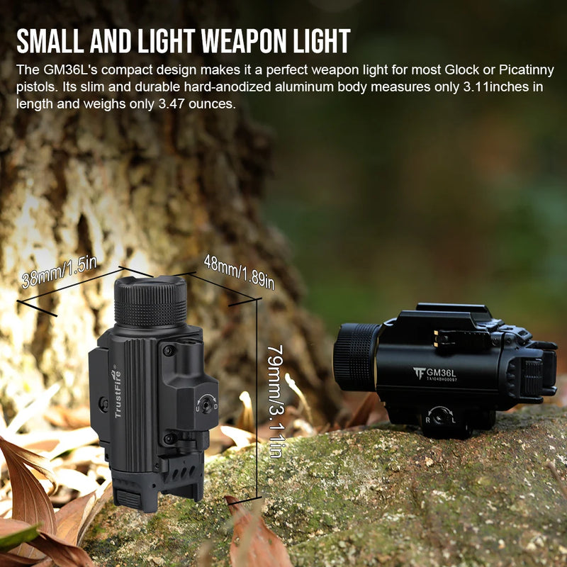 Trustfire GM36L Tactical LED Pistol Light 2350 Lumen 210M Light Range With Pointer Mini LED Pistol Flashlight Compact Type-C Rechargeable Quick Release LED Torch Flashlight for Gl0ck IPX4 Waterproof
