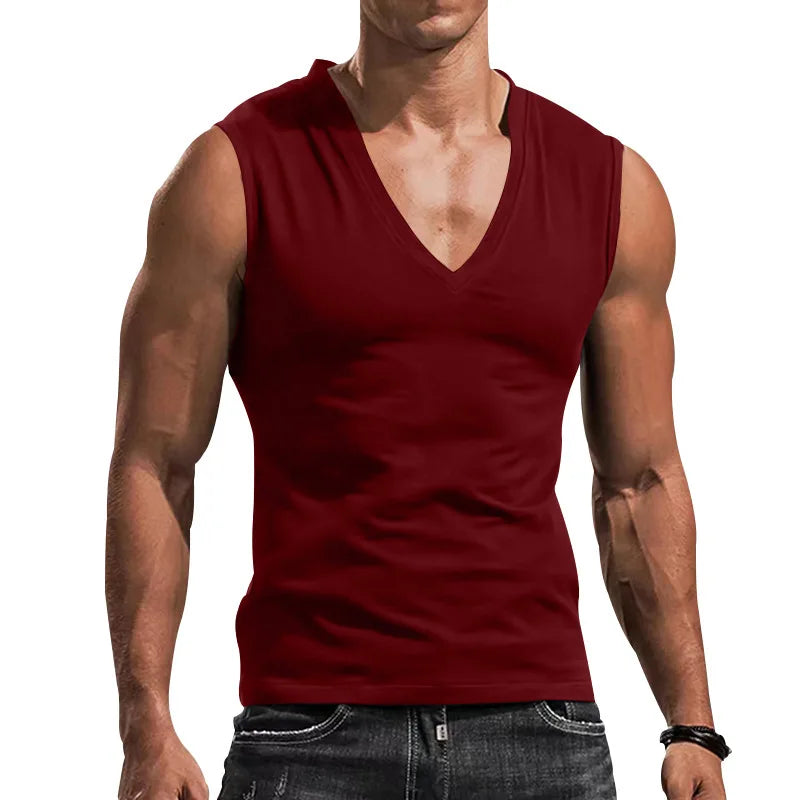 Men's vest V-neck vest solid color casual breathable slim sleeveless T-shirt men's wholesale