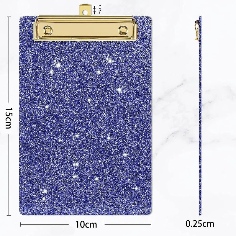 Pink Glitter Writing Clip Board, Flat Metal Clip, Ideal for Office, Classrooms, Acrylic Clipboards