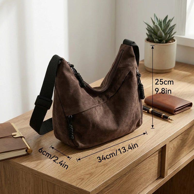 Retro Large Capacity Hobo Bag for Women Casual Soft Shoulder Bag Minimalist Underarm Handbag Adjustable Strap Commuter Tote