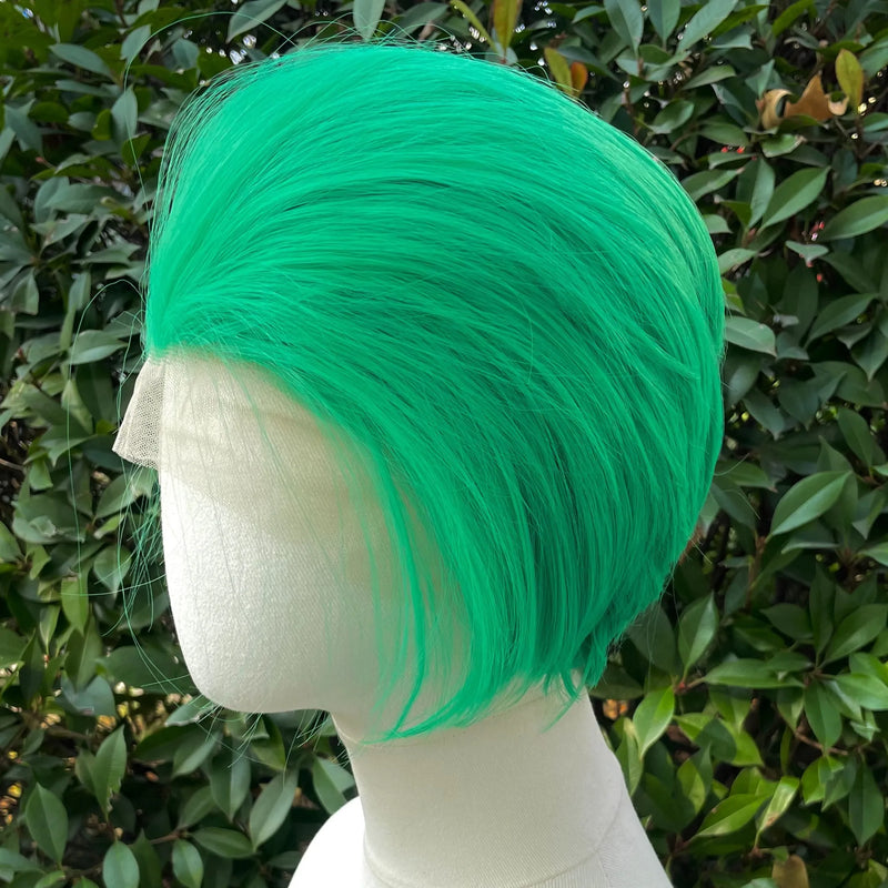 Light Green Short Bob Cut for Women Cosplay 13x4 Lace Front Wigs for Men Glueless Synthetic Hair Heat Resistant Free Part 150%