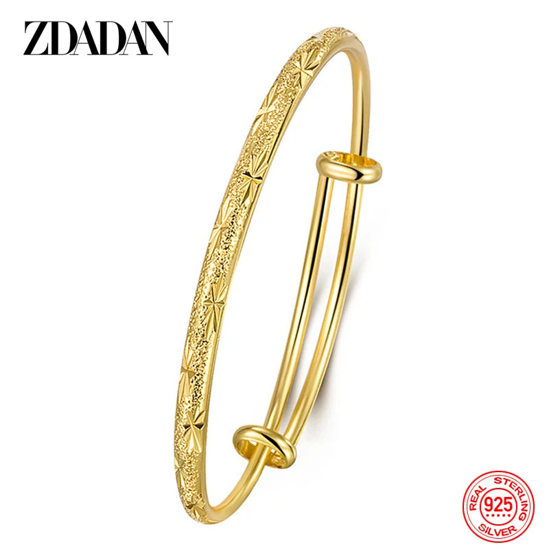 ZDADAN 925 Silver 18K Gold Simple Adjustable Bracelet Bangle For Women Wedding Fashion Jewelry
