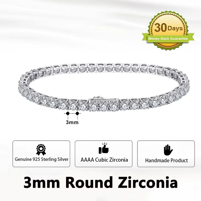 ORSA JEWELS Authentic 925 Sterling Silver Tennis Chain Bracelet Moulding Process Hanmade High-end Hand Chain for Man Woman SB128