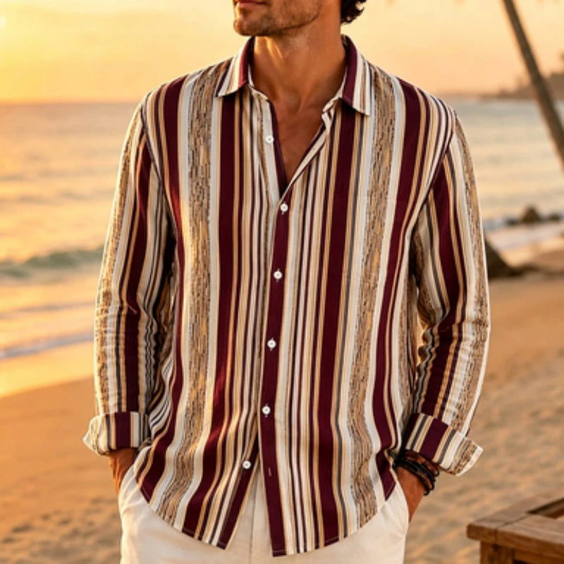Men's long sleeved shirt mixed color vertical stripe | SAMAG