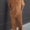 New 2pcs Set Men's Short Sleeve Shirt + Pants Suits for Beach Wear Tracksuit Solid Color Sweatpants Hawaiian - View 4 | SAMAG