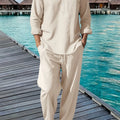 New Long Sleeve Henley Shirt Pants Suit Men Lightweight Breathable Streetwear Solid Color Business Button - View 2 | SAMAG