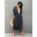 Swimsuit Cover Ups for Women Beach Cape Tunic Kimono Summer Belted Split Wrap Dresses Pareo Holiday Bathing Suits Factory Supply