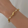 Fashion Gold Plated Stainless Steel Bracelet for Women Chic Wave Zircon Flower Wristband Bracelets Party Jewelry Gifts