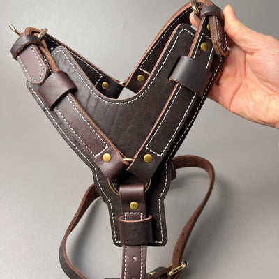 Genuine Leather Y-Shaped Dog Harness Adjustable Neck | SAMAG