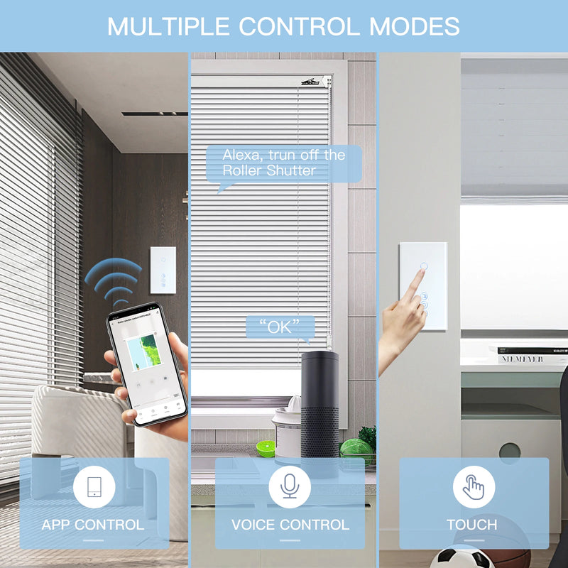 BSEED Wifi Light Switch 1/2/3Gang 1/2/3Way With Smart Roller Shutter Switch Touch Blind Switch Tuya Smart Life Wireless Control
